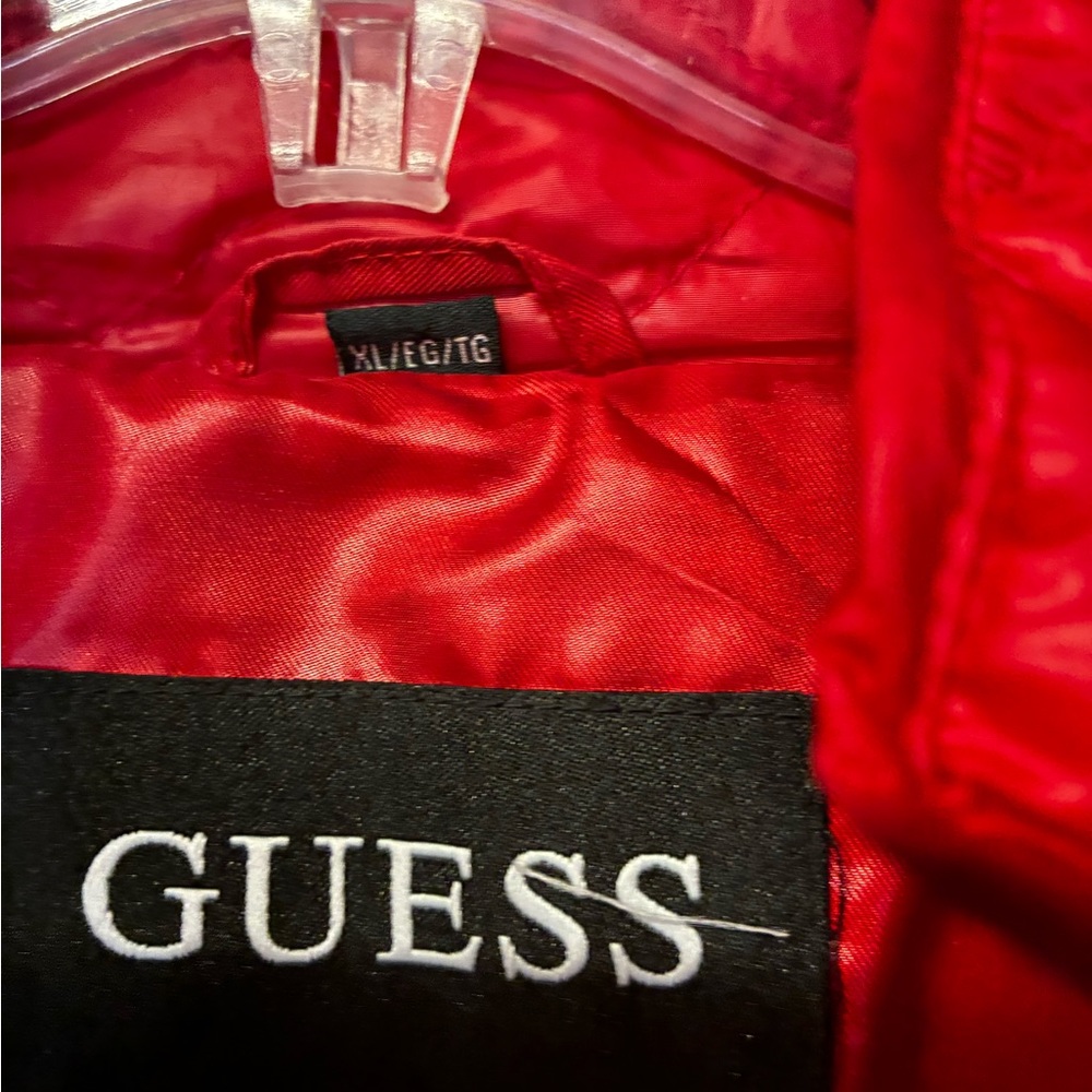 Guess Red Puffer Jacket with Faux Fur Hood - Picture 5 of 7